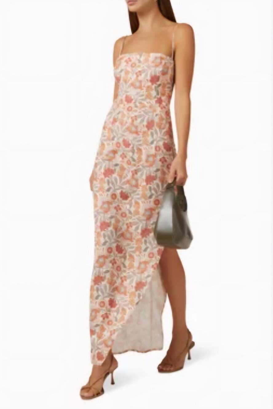 RUMER Solandis White Floral Linen Criss Cross Back Maxi Dress M NWT Revolve
